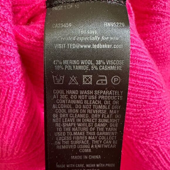 Ted Baker Bobbe Peplum Knit Jumper Sweater Pink 3 Wide Sleeves Merino Wool - Picture 4 of 5